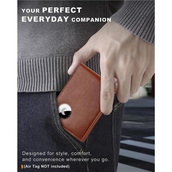 Bifold Full-Grain Leather Wallet for Apple Air Tag Slim Wallet for Men with RFID - Picture 3 of 7